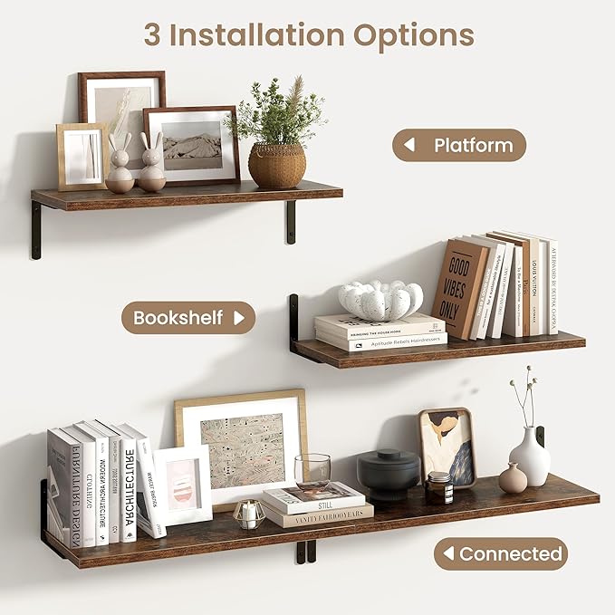 Fun Memories Deep Floating Shelves, 24W x 8D Floating Shelves Set of 2