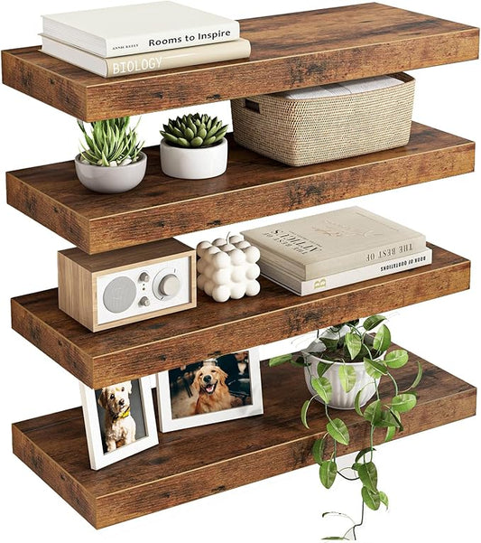 Fixwal Wood Floating Shelves, Wall Shelves Set of 4, Shelves
