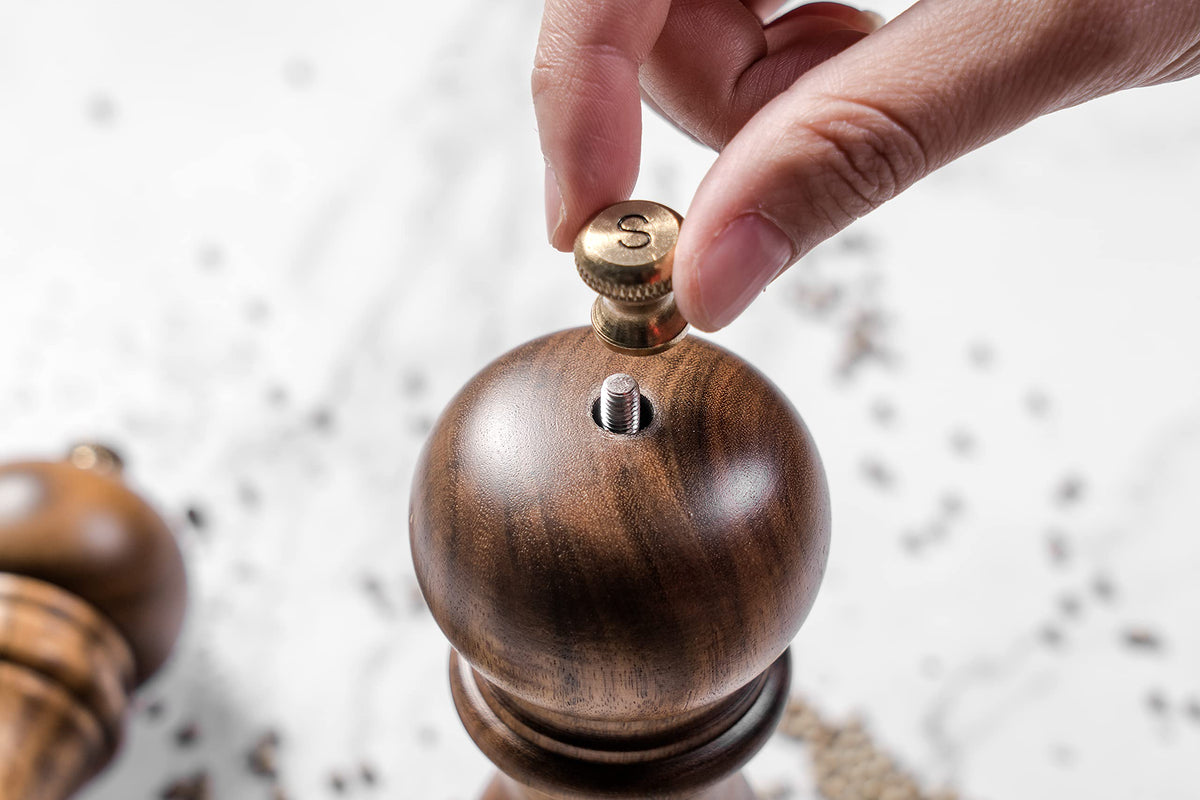 BILL.F Pepper Grinder,Wood Salt and Pepper Grinder Mills Sets, Acacia Wood Manual Salt Grinder Refillable Pepper Mill Sets with Adjustable Ceramic Grinding Rotor - 7 Inch-Set of 2