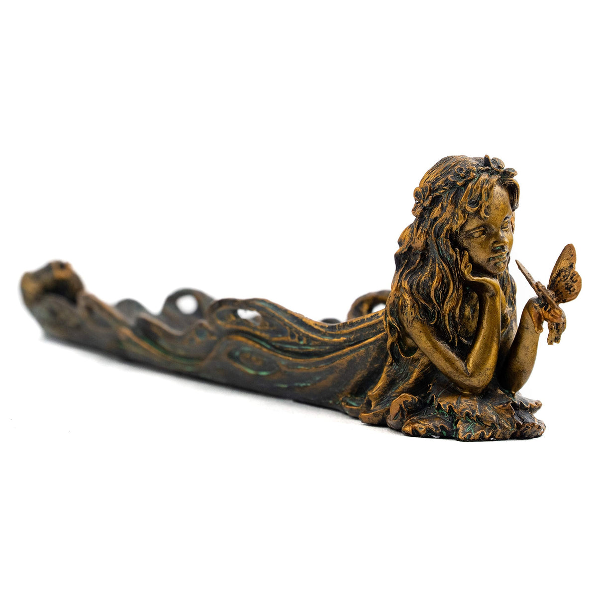 Top Collection Cute Fairy Incense Holder - Hand Painted Mythical Creature with Butterfly Figurine- Fits Standard Incense Sticks- 10-Inch Long Collectible Incense Burner