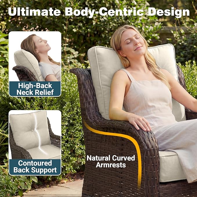 Patio Furniture Set, High Back Swivel Rocker Chairs, Weather Resistant Olefin