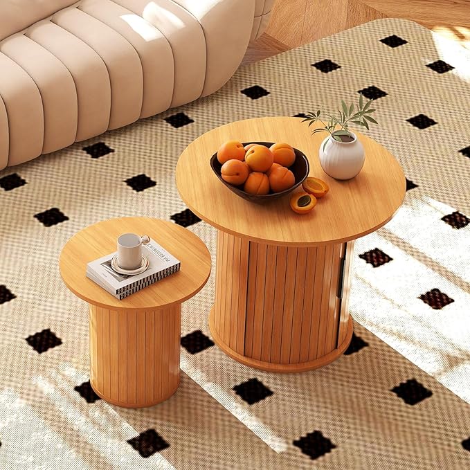 COSVALVE Round Wood Coffee Table 23.6IN