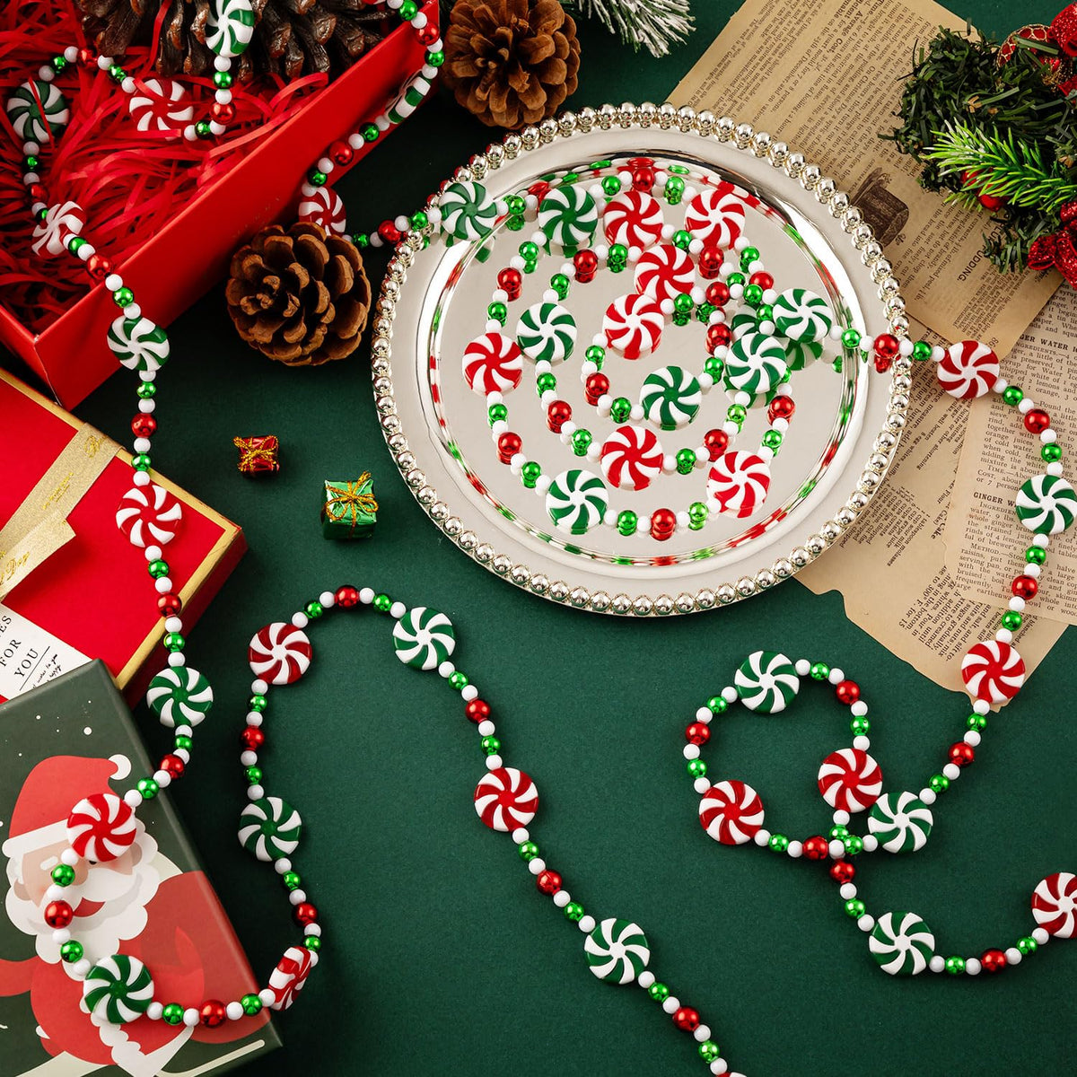 Christmas Tree Candy Garland, Christmas Decorations Hanging Peppermint Garland for Meeting Wreaths Home Fireplace Ornaments (10 Feet)