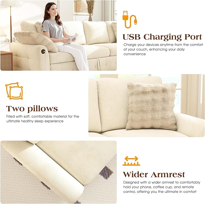 Ihanherry L-Shaped Sectional Sofa Bed, 6-Seater Convertible Pull Out Sleeper