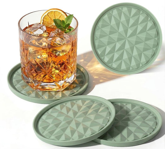 Wingcases Silicone Coasters for Drinks[4 Pack]- Cup Mat for Tabletop Protection-Non-Slip, Non-Stick, Coffee Table Decor, St. Patrick’s Day Home Decor Gift, Sage Green