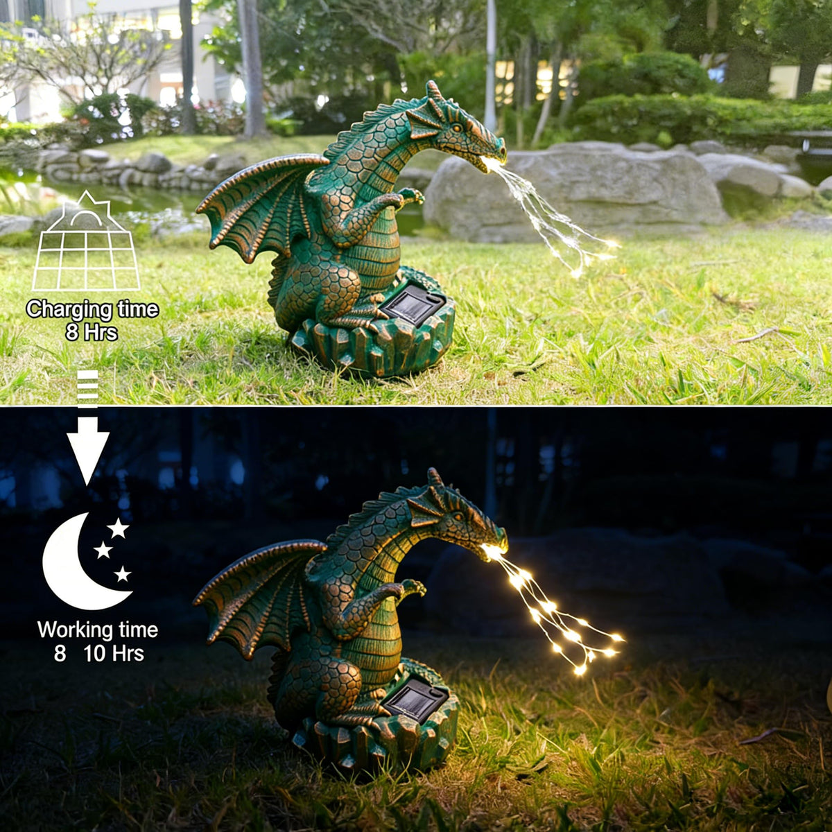 JOYBEE Dragon Solar Garden Statues Outdoor Decoration with LED Light Strings,Dragon Figurine Solar Lights Lawn Décor,Outside Statue Ornament for Patio, Balcony, Yard,Unique Gifts for Mom Grandma