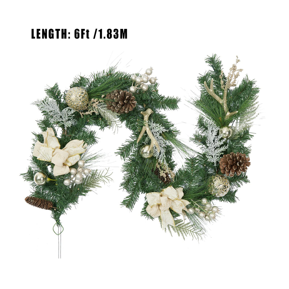 Adeeing 6 FT Christmas Garland with Lights, Pre-lit Outdoor Garland with Battery Operated 20 LED Lights, Holiday Garland with Stars, Flower, Berry Branches(Gold)