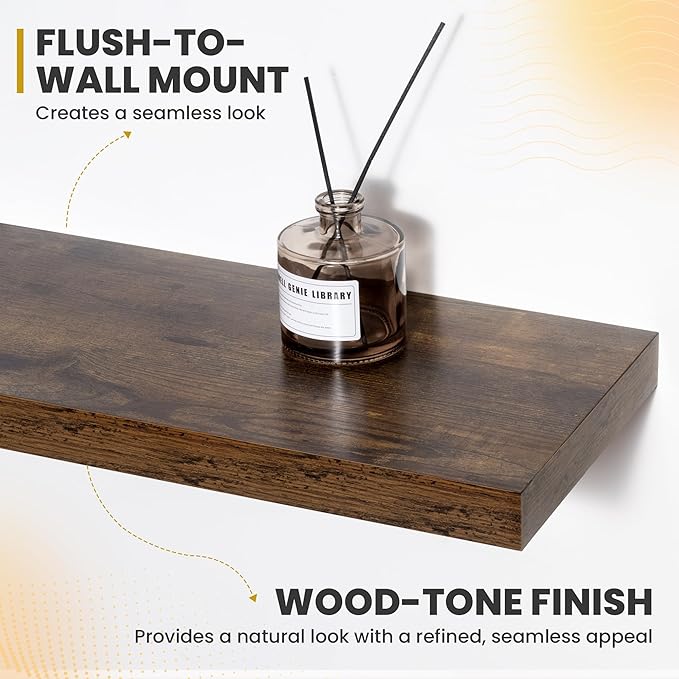 Acovy 16 Inch Floating Shelves, 9.3" Deep Floating Shelf Wall Mounted, Rustic