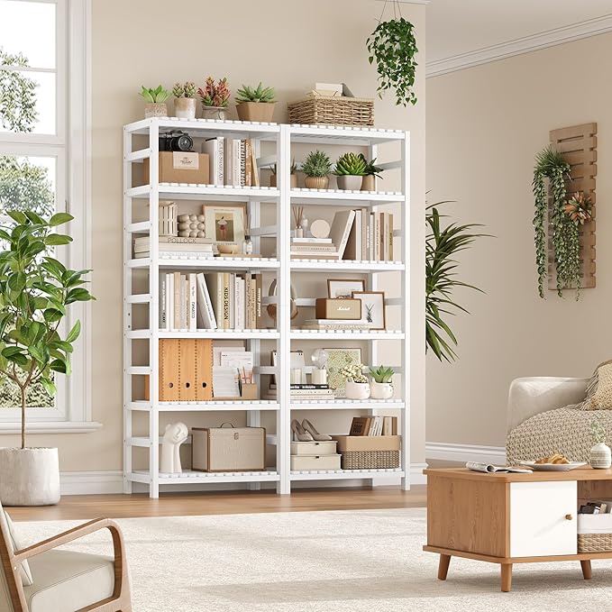 FOTOSOK 6-Tier Bamboo Shelf, Bamboo Bookcase
