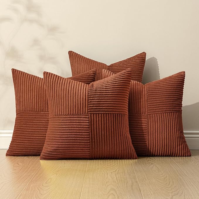 MIULEE Boho Farmhouse Rust Decorative Throw Pillow Covers 18x18 Inch 4 Packs
