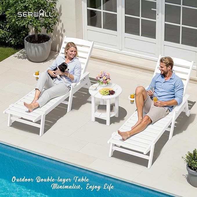 SERWALL Round Outdoor Side Table Set of 2, HDPE Small Adirondack Double End