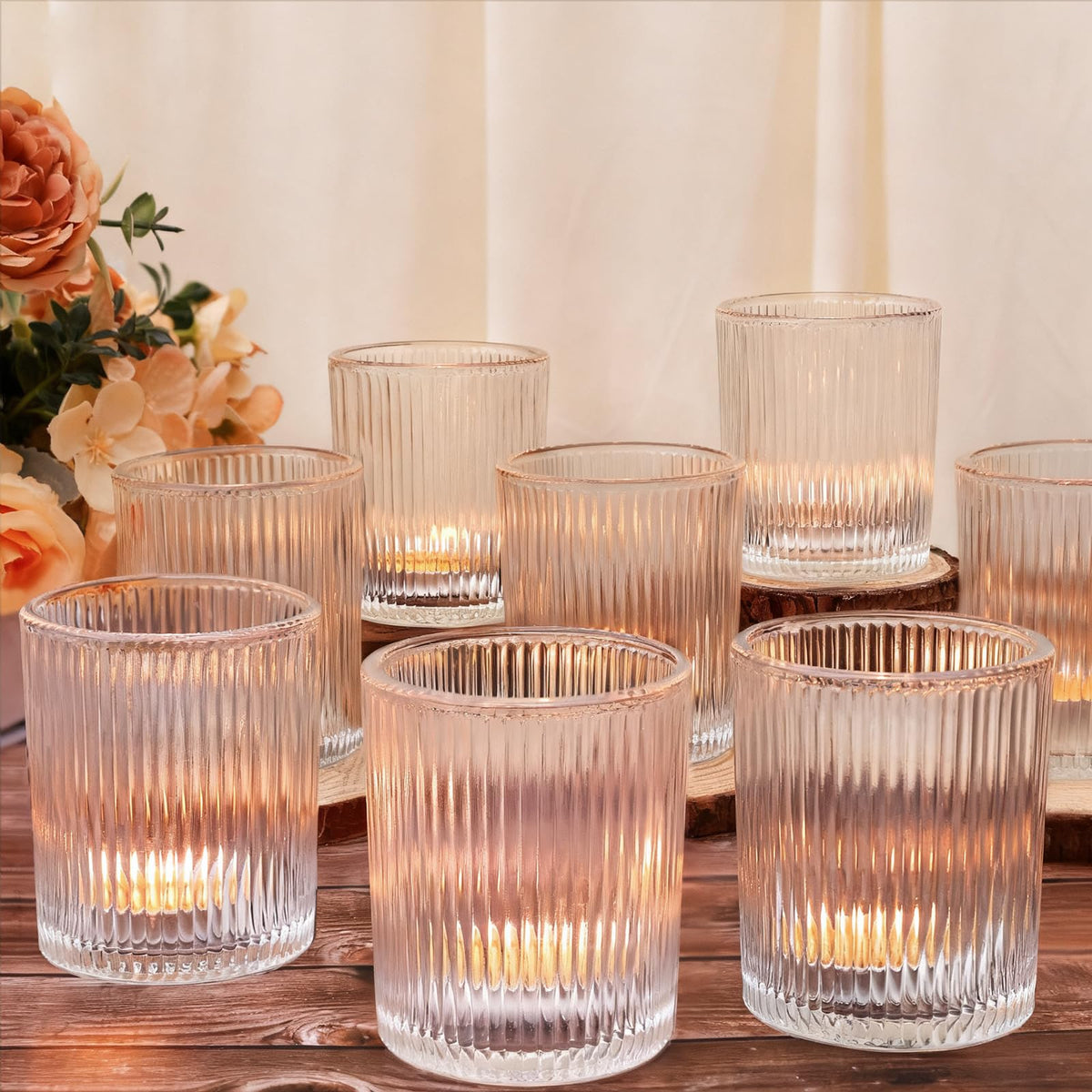 6 Pack Large Votive Candle Holders, 2.8x3.3in Clear Glass DIY Wax Filling Romance Tealight Candle Holders Wedding Decor, Tea Lights Candles Holder for Table Centerpieces (6)