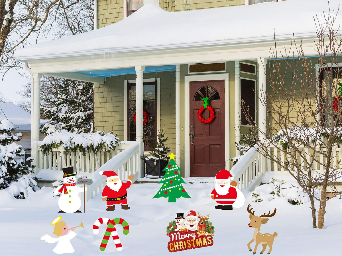 Christmas Outdoor Indoor Yard Signs Decorations -Xmas Holiday Winter Wonderland Yard Sign Outdoor Lawn Yard Decorations (Large 8 PCS)