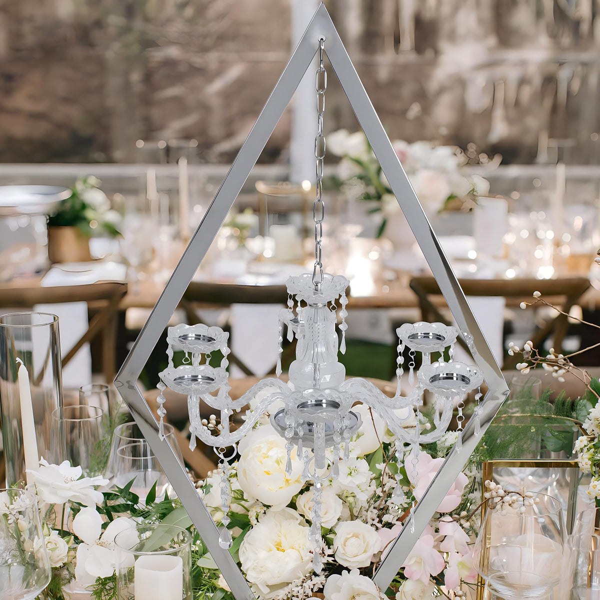 JJMNKMN Metal Creative Diamond Candle Holder European Wedding Romantic Candle Holder Western Food Table Decoration Wedding Props (Sliver, 2PCS)