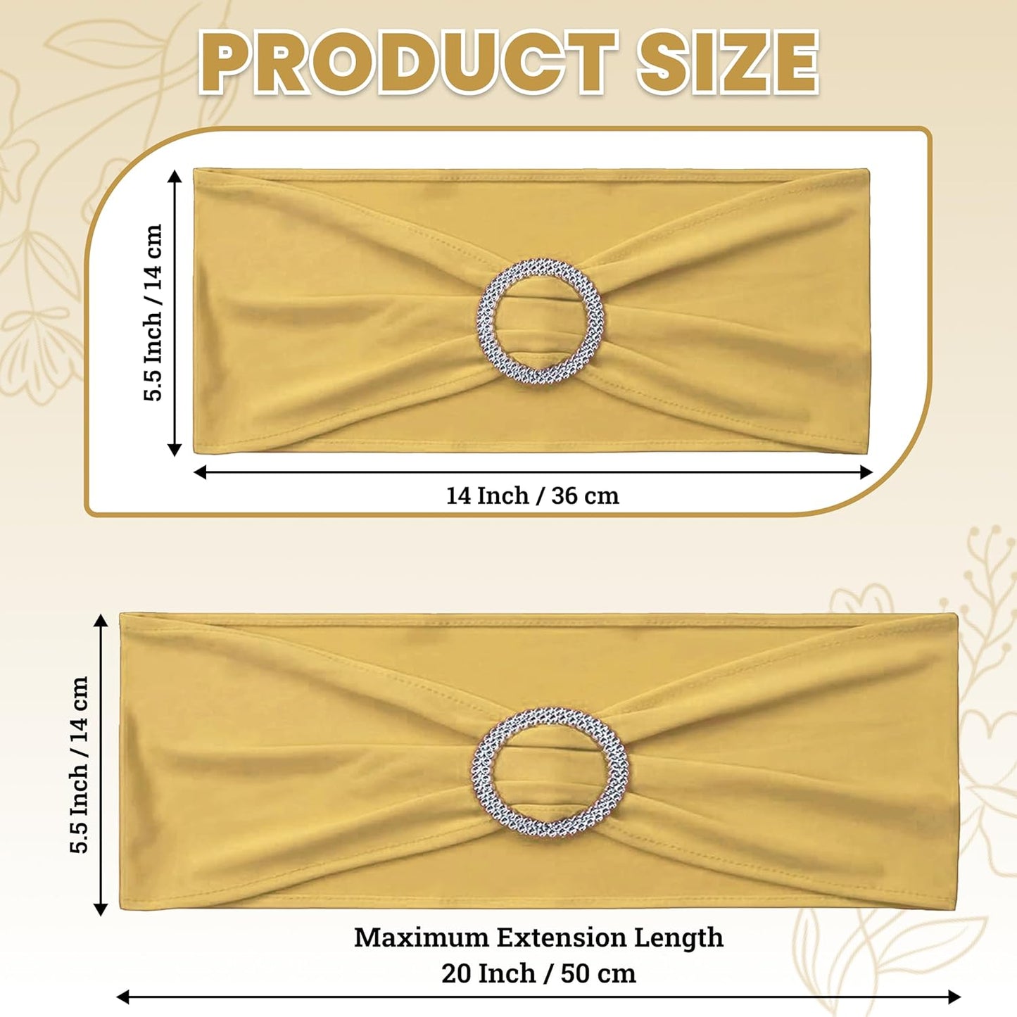 MDS Spandex Chair Sashes - Premium Stretch Covers with Buckle Slider for Weddings & Events | Gold, Pack of 50