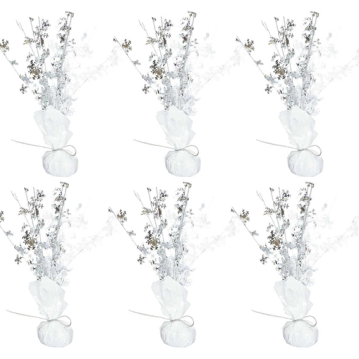 Gyufise 6 Pack Metallic Foil Spray Centerpiece Snowflake Table Decoration Burst Table Centerpieces Table Decor for Winter Wonderland Birthday Wedding Anniversary Holiday Party Supplies Silver White