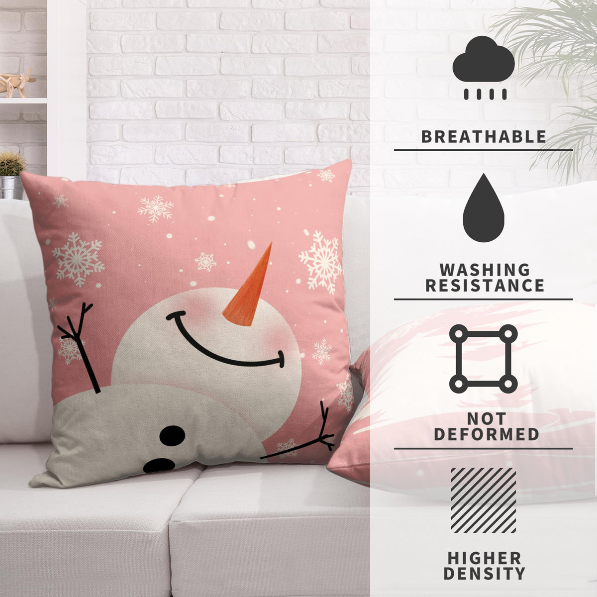 Kwlegh Pink Snowman Pillow Covers 18x18 Christmas Tree with Snowflakes Throw Pillow Covers Pillow Case Winter Holiday Cushion Case for Living Room Couch Bedroom Set of 2