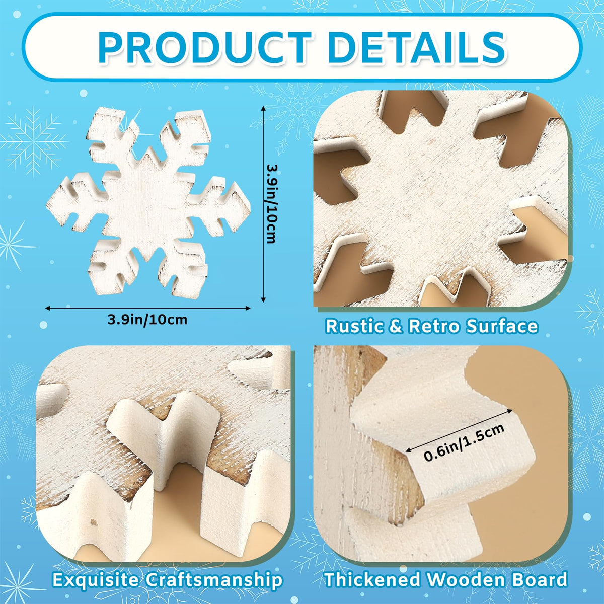 PAIVSUN 6Pcs Christmas Wooden Snowflake Decor Winter Snowflakes Table Signs Centerpieces Decorations Standing for Xmas Holiday Party Home Tabletop (Retro)