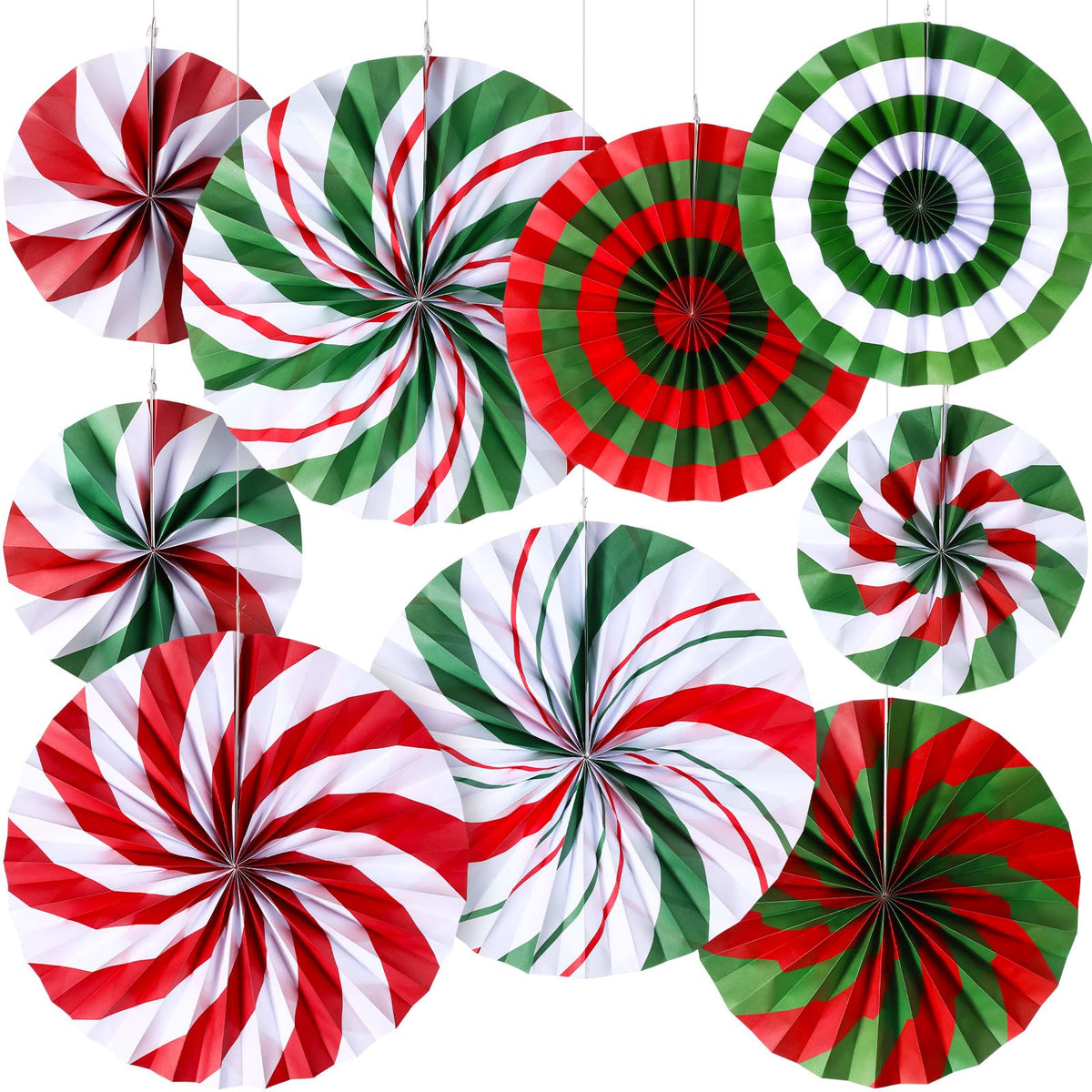 Outus Christmas Hanging Decorations Candy Paper Fans Peppermint Hanging Paper Fans Candy Cane Ceiling Wall Decor for Christmas Party Classroom Birthday Party(9 Pcs,Fresh)