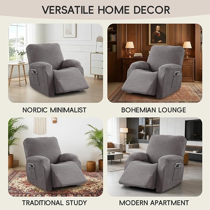 Recliner Chair Covers, 4-Piece Stretch Geometric Strokes Jacquard Reclining