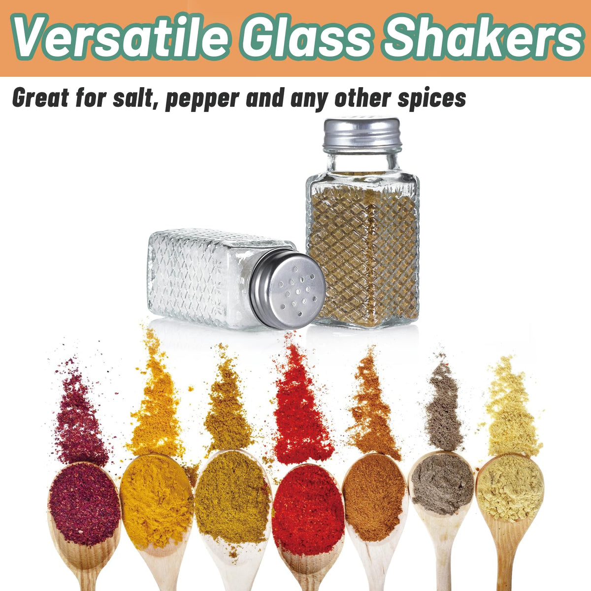 Wongblee 2 Pack Glass Salt and Pepper Shakers Set, Vintage Spice Shakers for Dining Room Table, Kitchen, Restaurant (Grid Pattern)