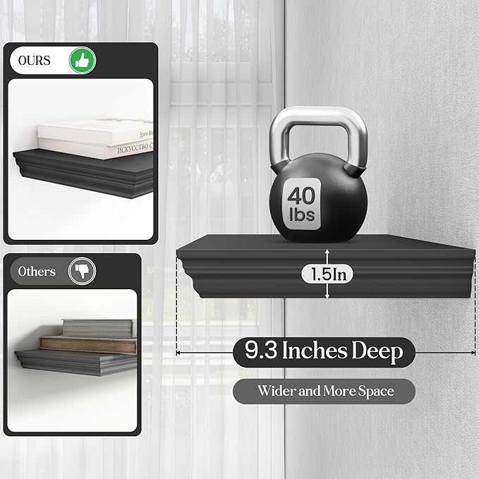 Fun Memories Floating Shelves 36 Inch Long, 9.3 Inch Deep Classic Crown Molding