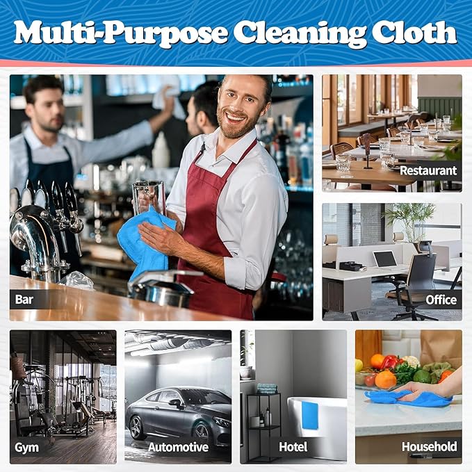 FIXSMITH Microfiber Cleaning Cloth, Shop Towels Bulk, 24 Pack Blue Microfiber