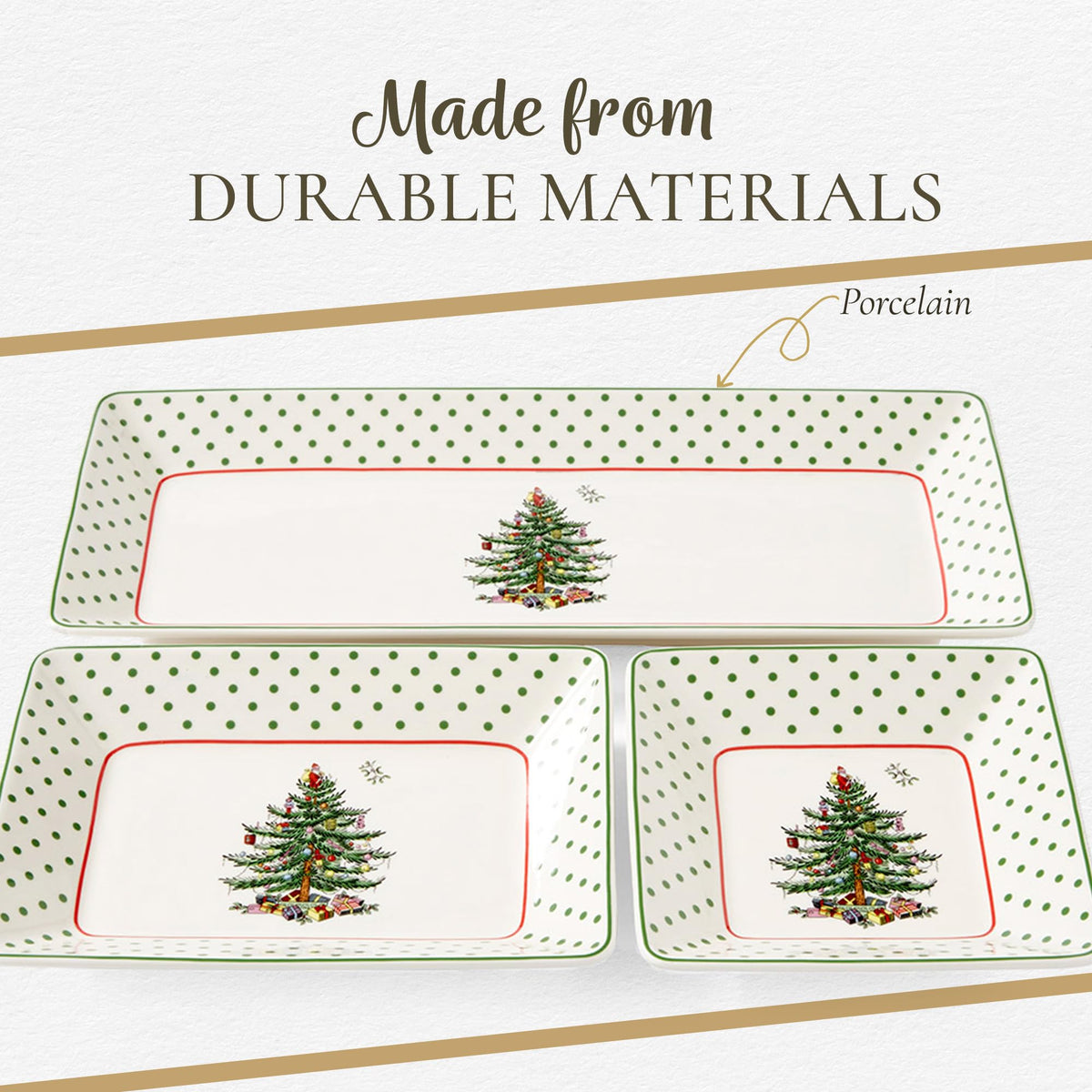 Spode Christmas Tree 3-Piece Dessert Trays, Polka Dot - Holiday Dinnerware & Decorative Nesting Trays, Holiday Winter Serving for All Parties & Occasions - for Snacks, Appetizers, Cookies