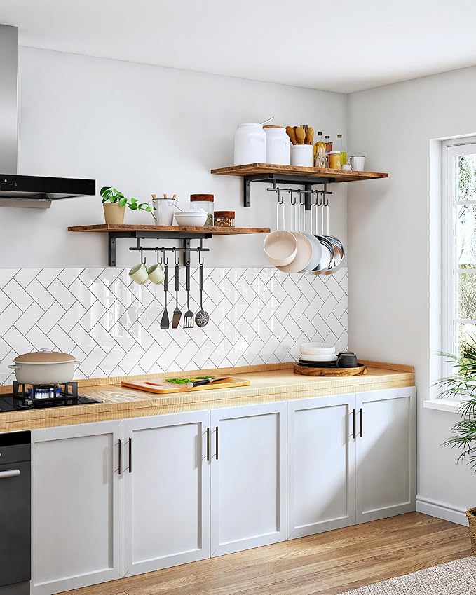CHOEZON Wall-Mounted Pot Racks, Floating Shelves, Vintage Pot Hangers