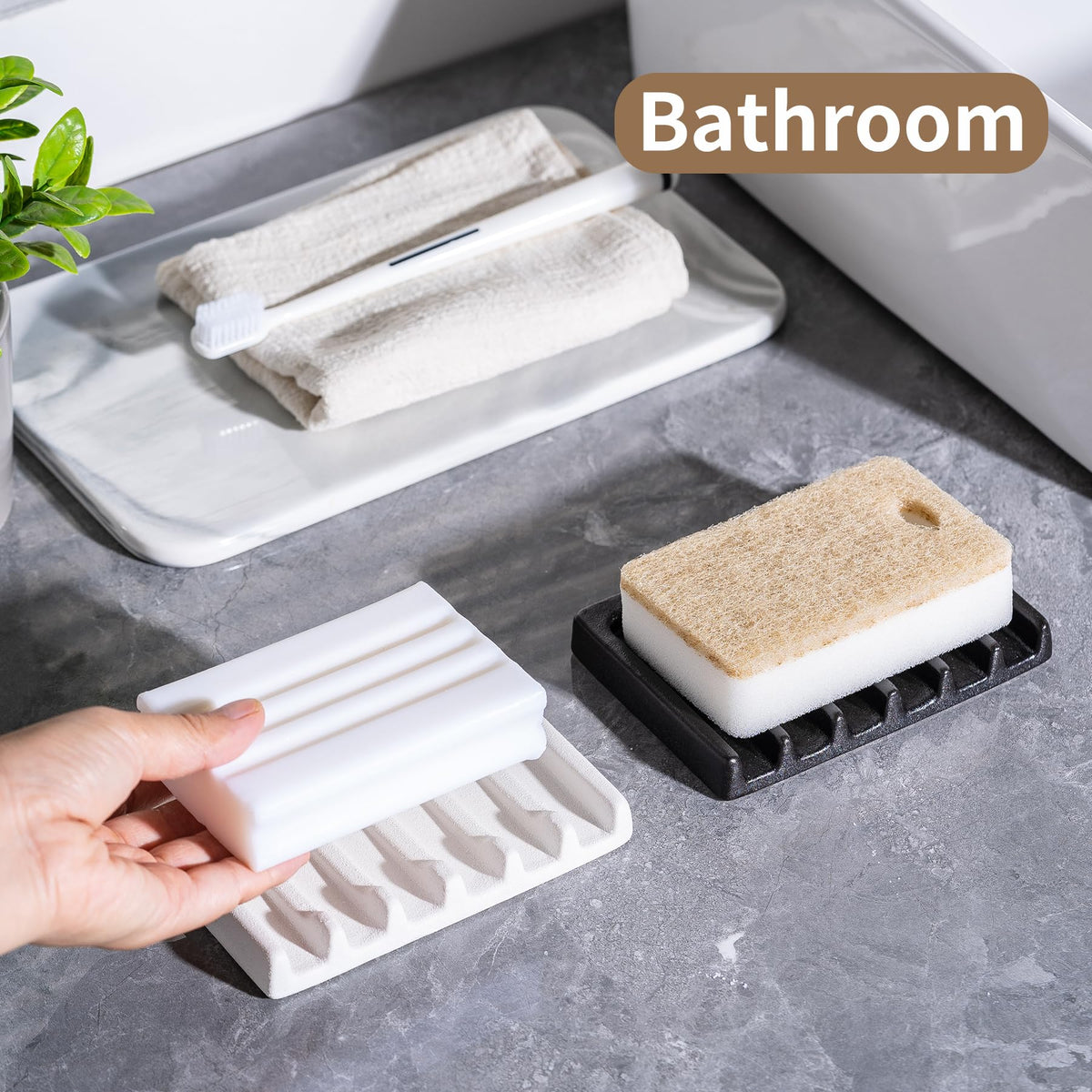 Tanew Self Draining Premium Brown Ceramic Waterfall Soap Dish, Bar and Shower Soap Holder Sponge Holder Soap Tray Savers for Bathroom, Shower, Kitchen, Sink and Countertop