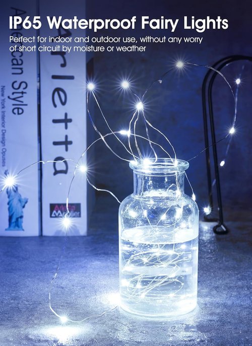 Brightown Fairy Lights - 24 Pack Battery Operated 7Ft Mini String Lights | Waterproof Silver Wire for Bedroom, Patio, Wedding & Christmas Decor (Pure White)