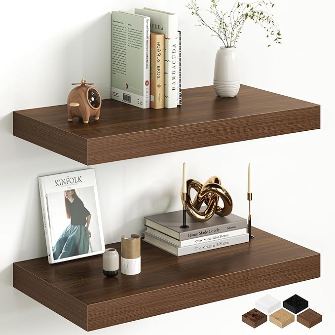 Fun Memories 12 Inch Deep Walnut Floating Shelf, 24 x 12 Rustic Wood Wall Shelf