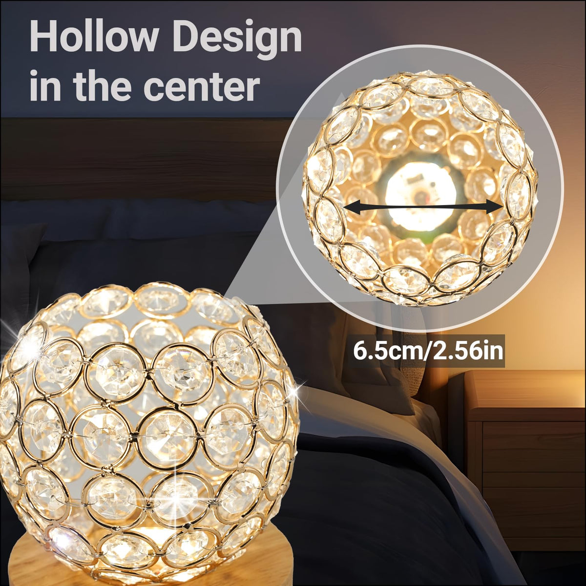 FuoiCorn Crystal Mood Table Lamp, Small Decorative Sphere Light with Voice Control - 3 Lighting Modes Ambient Lighting for Tiny Bedroom & Living Room Decor, Aesthetic Gifts for Teen Girls