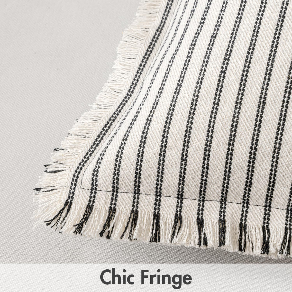 MIULEE Black Pack of 2 Pillow Covers 18x18 Inch Striped Farmhouse Couch Throw Pillow Covers with Fringe Chic Linen Decorative Cushion Covers for Sofa Living Room Bed Outdoor Home Decor
