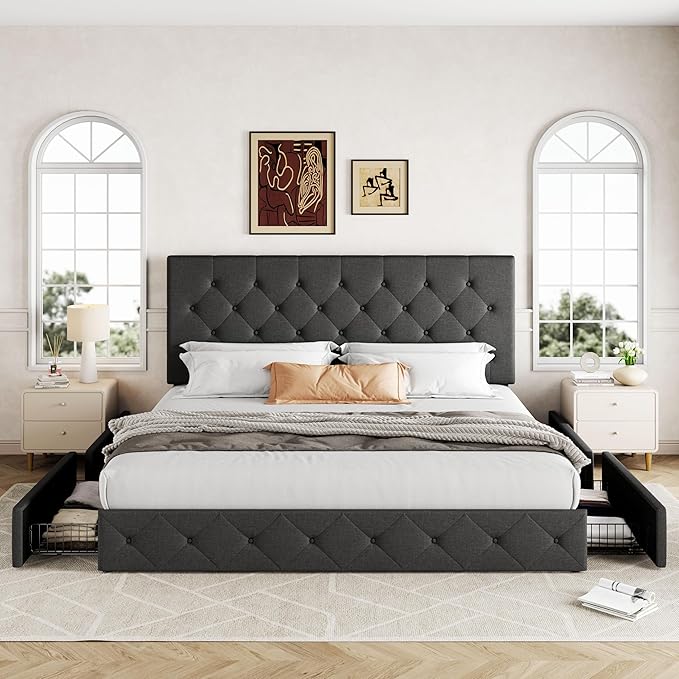Allewie Upholstered King Size Platform Bed Frame