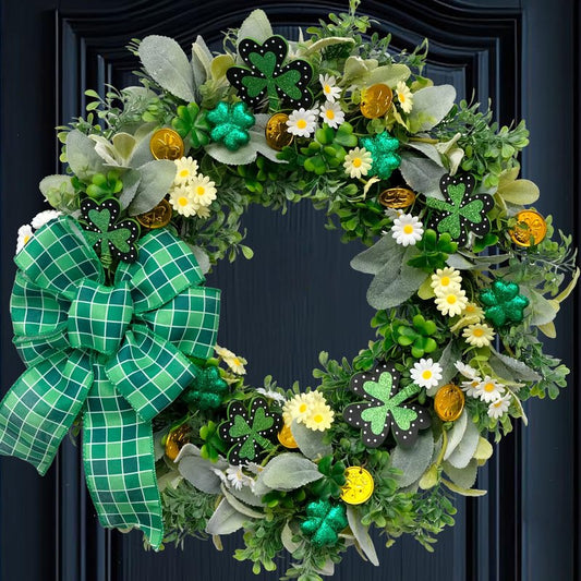 vivimemo St. Patrick's Day Wreath 20-inch Green Four-Leaf Clover Irish Day Wreath St. Patrick's Day Holiday Decoration Front Porch Party Spring Yard Decoration