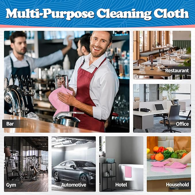 FIXSMITH Microfiber Cleaning Cloth, Shop Towels Bulk, 24 Pack Pink Microfiber