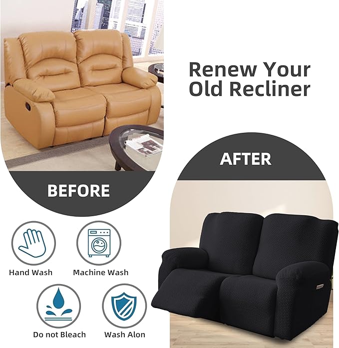 Genina Recliner Loveseat Covers, Stretch Reclining Sofa Covers, 2 Seater Couch