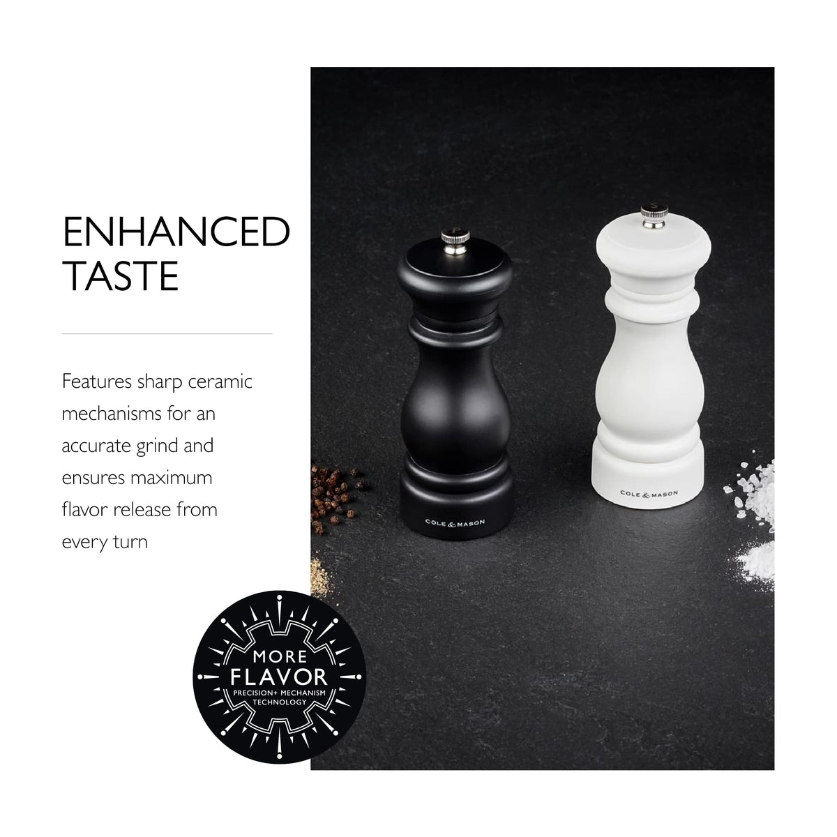 Cole & Mason Southwold Classic Salt & Pepper Mill Gift Set - Salt and Pepper Grinders with a Matte Finish - Adjustable & Refillable Mills - Hand Wash Kitchen Tool - Black/White
