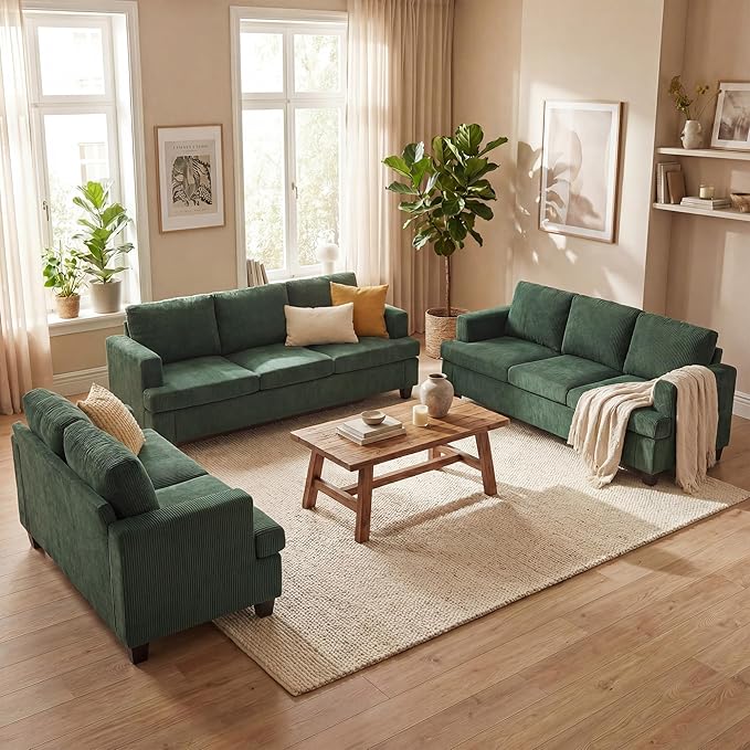 YOUDENOVA Sofa, 3 Piece Set Comfy Sofa, Loveseat & 2 3-Seater Couch