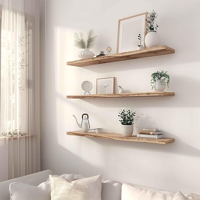 YYWUOJJ Wood Floating Shelves for Wall, Rustic Wall Shelves for Bedroom