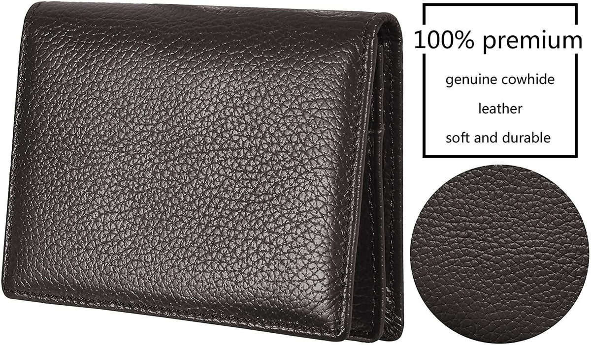 Outrip Genuine Leather Business Card Holder Name Card Case Credit Card Wallet with ID Window RFID Blocking (Coffee)