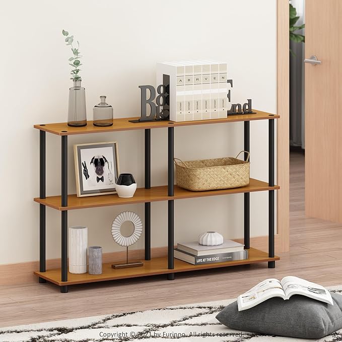 Furinno TURN-N-TUBE Storage Shelves, 3-Tier 47.4 Wide Book Shelf, Corner Shelf