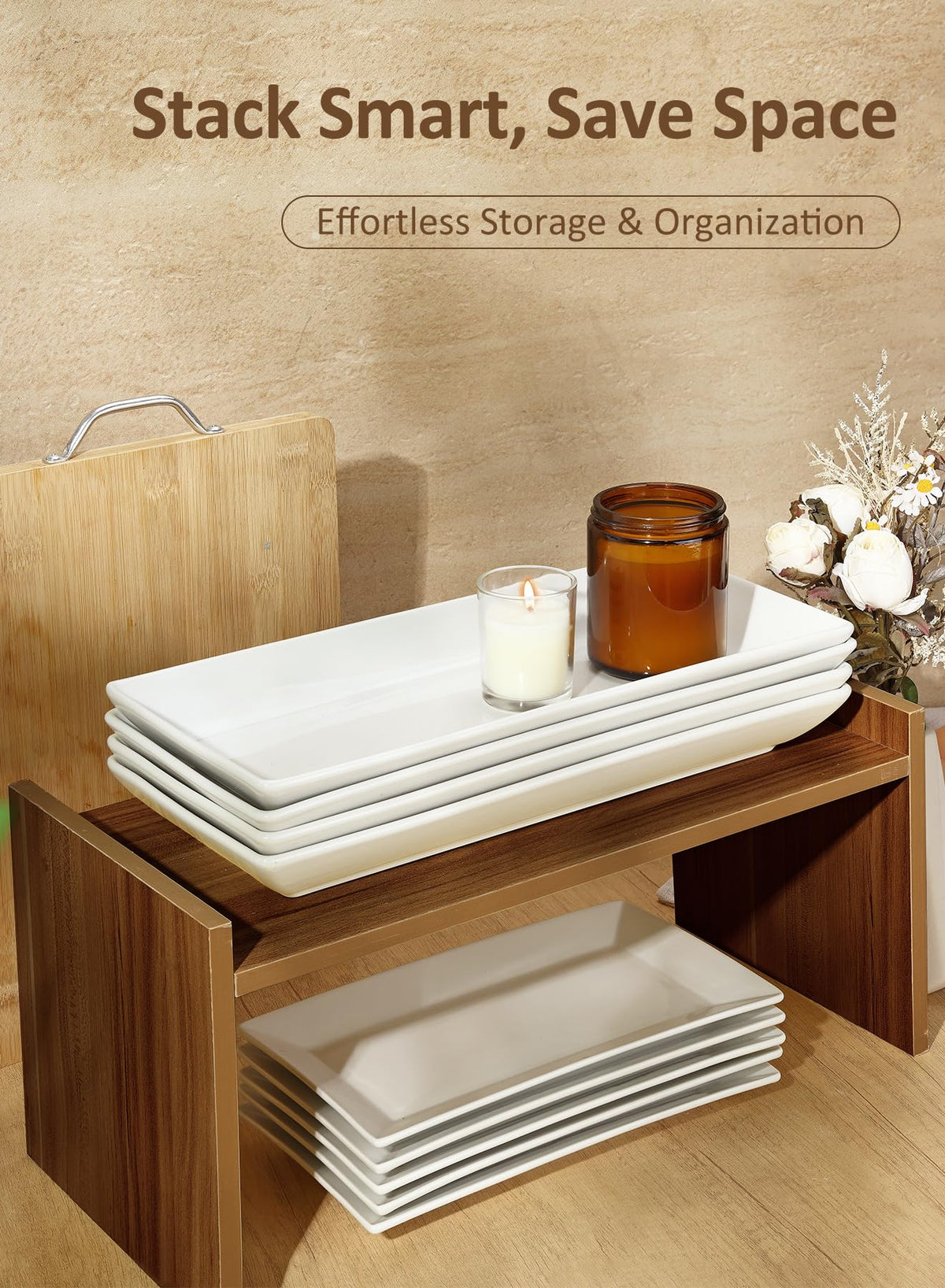 Yedio 14” White Porcelain Serving Platters, Elegant Large Rectangular Plates Trays for Dinner Parties, Appetizers, Sushi, Desserts & More, Microwave & Dishwasher Safe, Set of 4
