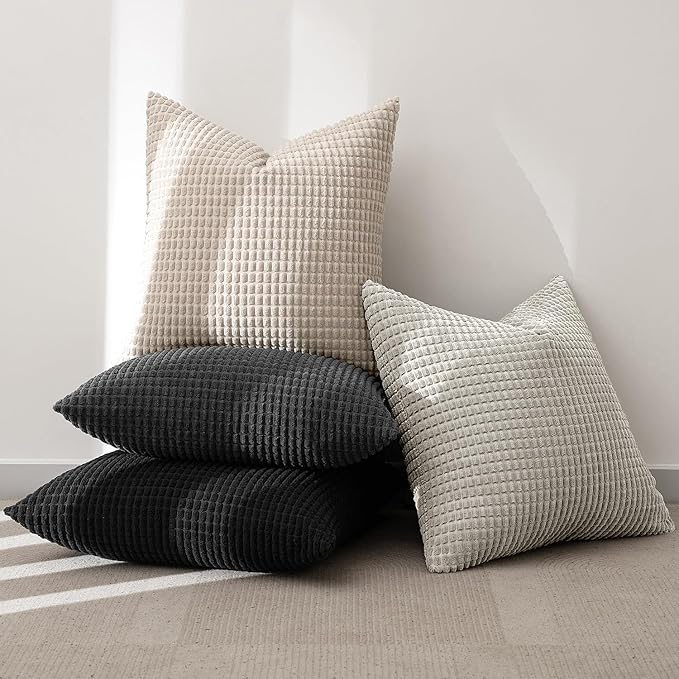 MIULEE Neutral Cream/Grey Decorative Pillow Covers 18x18 Inch Set of 4 Boho