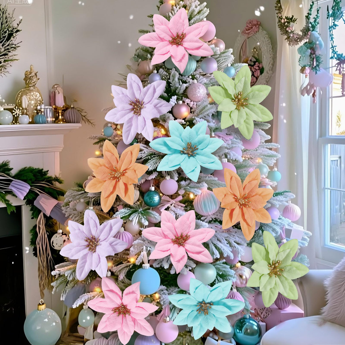 Thiccywoov 15 Pcs Spring Pastel Flowers Ornaments for Tree Spring Summer Artificial Flowers Decoration for Home Crafts Birthday Wedding Baby Shower Themed Summer Holiday Party Decoration