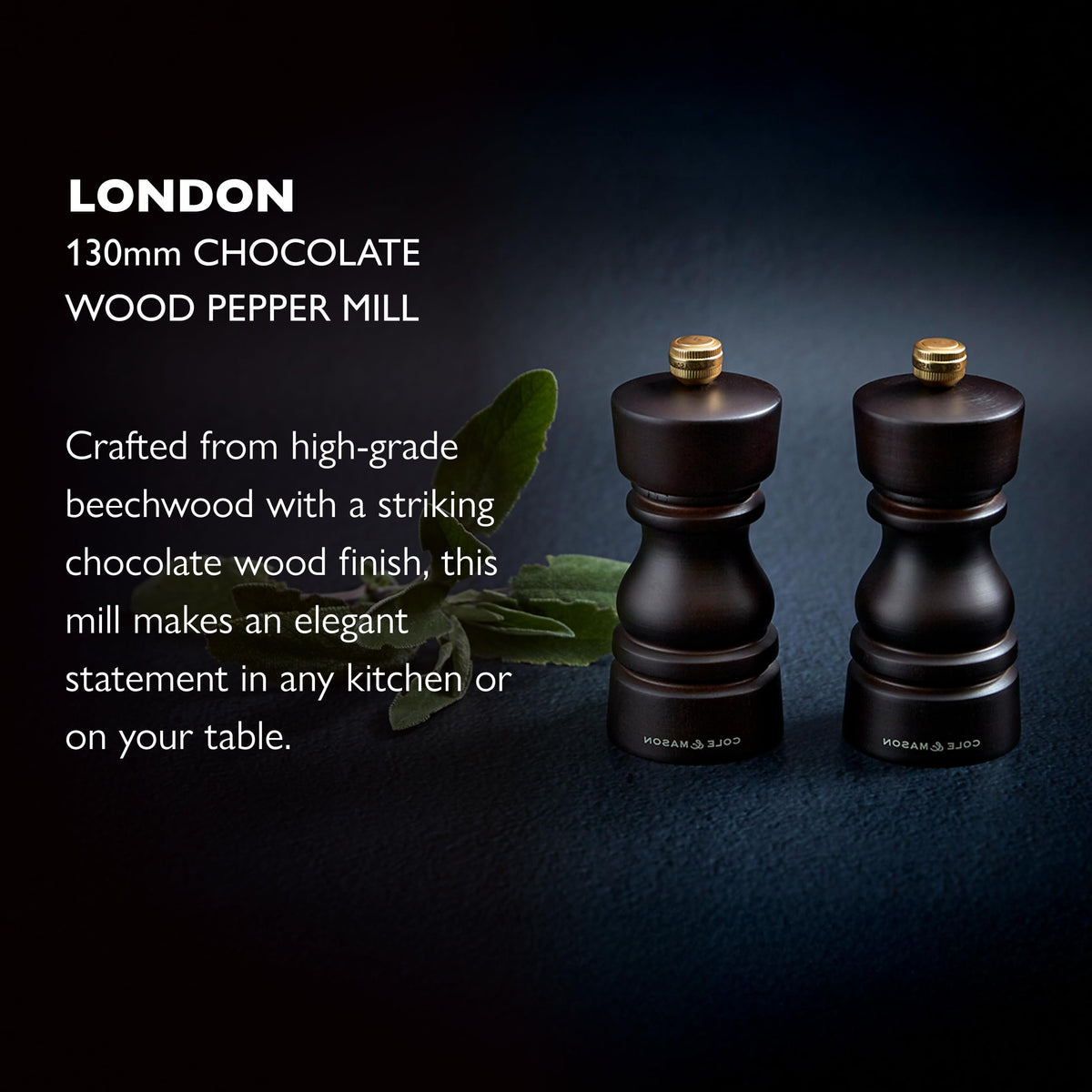 Cole & Mason London Refillable Spice Mill - Kitchen & Home Accessory - Table Black Pepper Grinder - Pepper Mill with Carbon Steel Mechanism - 5", Chocolate Wood