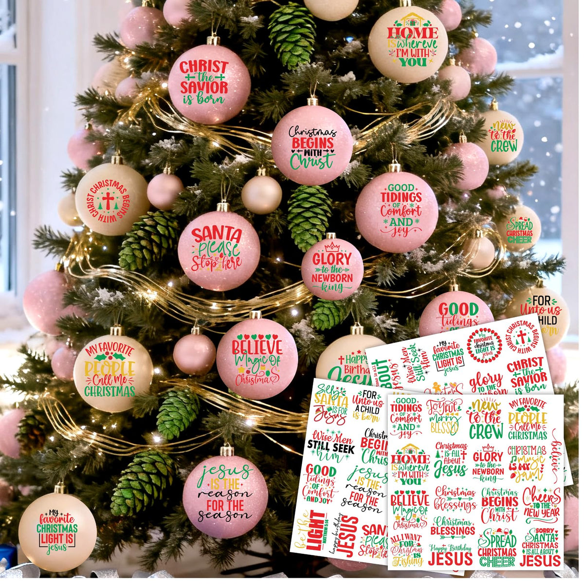 53 PCS Christmas Stickers for Crafts Nativity Decal Red Green Bible Decals Indoor Home Decorations Xmas Eve Vinyl Sticker for Ornaments Jesus Christian Religious Decal for Window Winter Holiday Gift