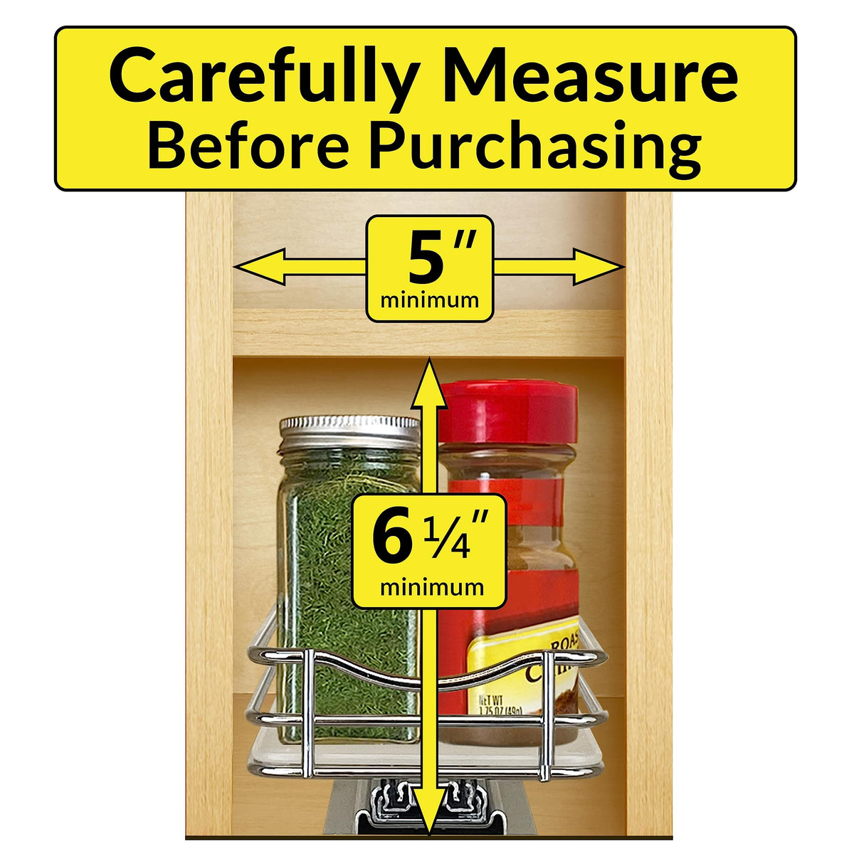 LYNK PROFESSIONAL® Pull Out Spice Organization for Cabinets - 4-3/8 inch Wide – Spice Rack for Inside Cabinets, Slide Out Spice Rack Organizer for cabinet – Pull Out Spice Rack, Sliding 1 Tier Chrome