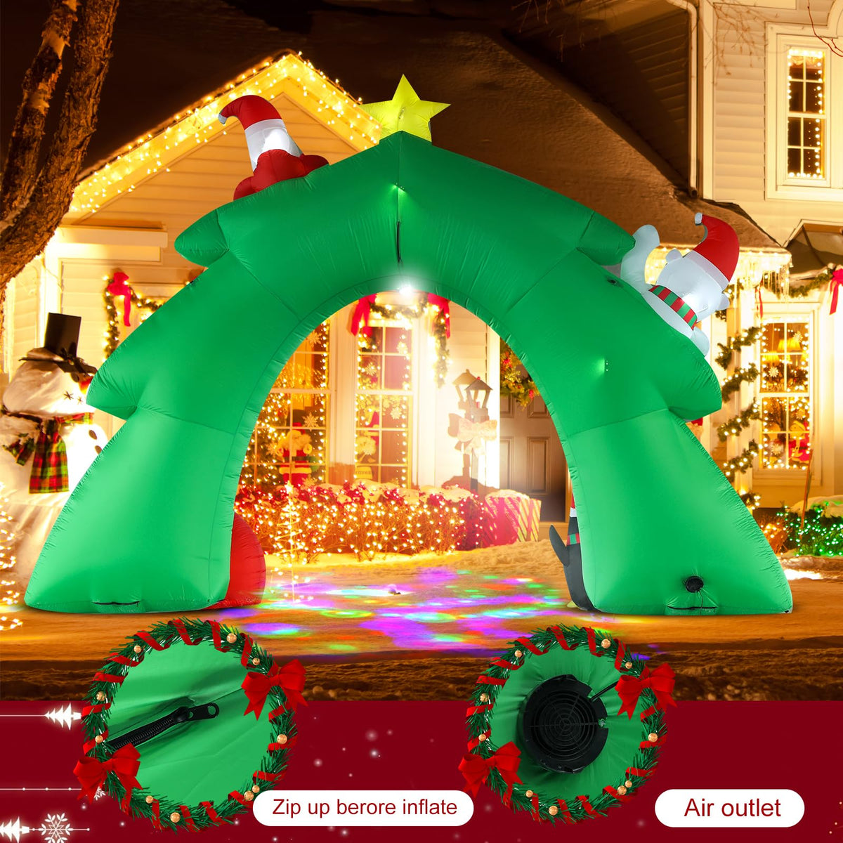 InfleasJoiy 16FT Christmas Tree Arch Inflatable Christmas Decoration with LED Lights and Kaleidoscope Lights for Holiday Celebration Decorations on Yard, Lawn and Patio
